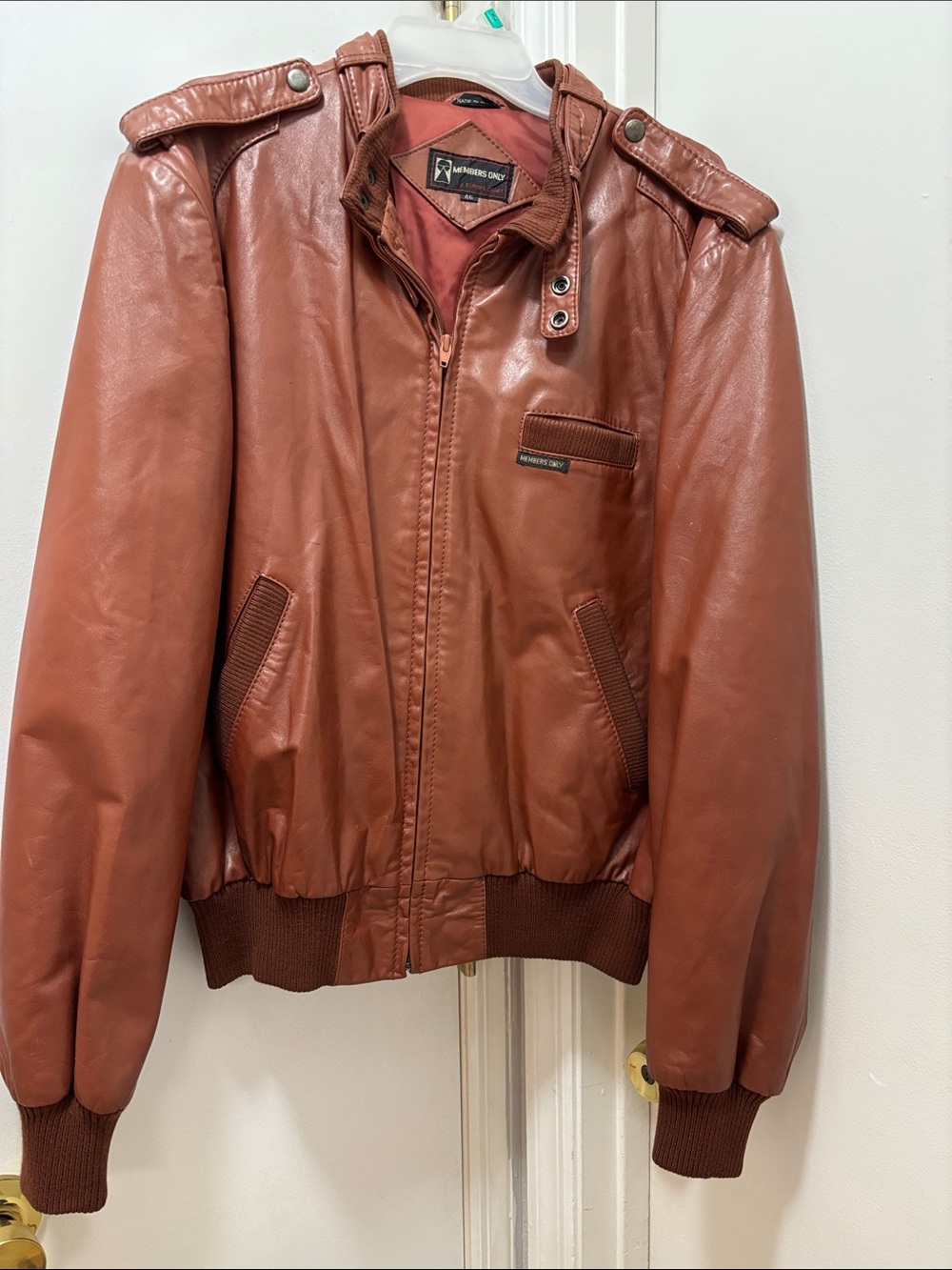 Members Only Brown Leather Bomber Jacket